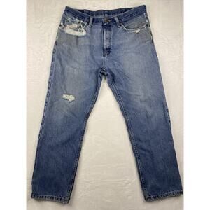 Wrangler Distressed Vintage Blue Denim Cotton Men's Jeans 36x29